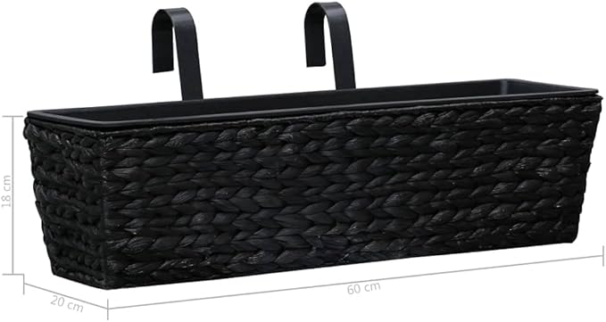Black Water Hyacinth Rectangular Planter Set 2 Pack Indoor Modern Decorative Plant Pots with Steel Frame 23.6 Inch for Living Room Balcony