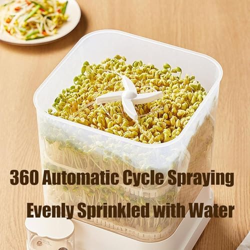 Automatic Bean Sprout Machine with 360° Spray 1.5L Water Tank LED Display 3 Modes for Radish Wheatgrass Barley