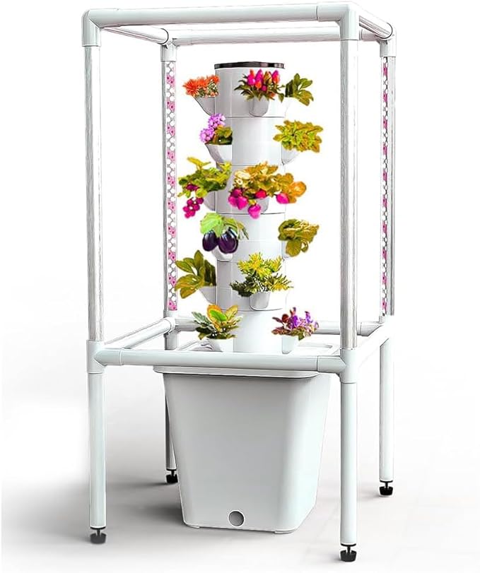 KEhtu Hydroponic Growing System 30 Hole Hydroponics Tower with LED Grow Light Net Pots Aeroponics Growing Kit Outdoor Indoor Vertical Garden Save Space for Herbs Fruits and Vegetable