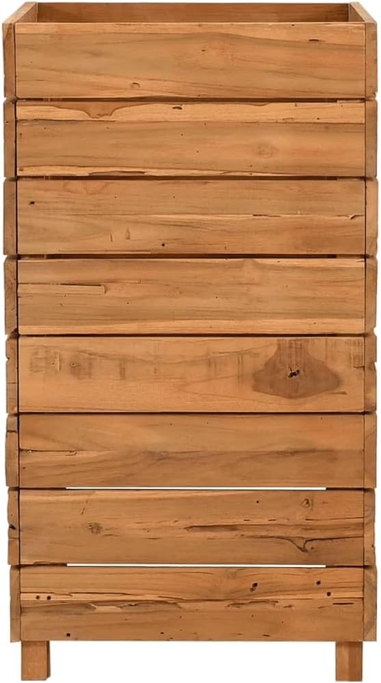 Raised Garden Bed Natural Teak Wood Planter Box Steel Frame 19.7x15.7x28.3 Inch Rectangular Indoor Outdoor Gardening
