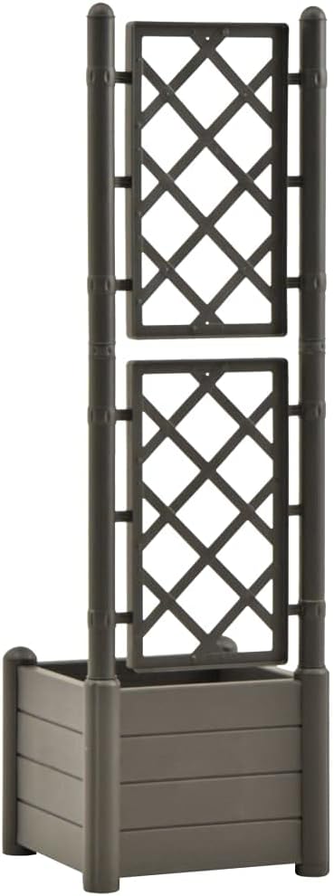 Raised Garden BedGarden Boxfor Vine Climbing Plants Vegetable Flower Free-Standing Raised PlanterGarden Planter with Trellisfor Yard Garden Indoor Outdoor16.9”x16.9”x55.9” PP (Anthracite)