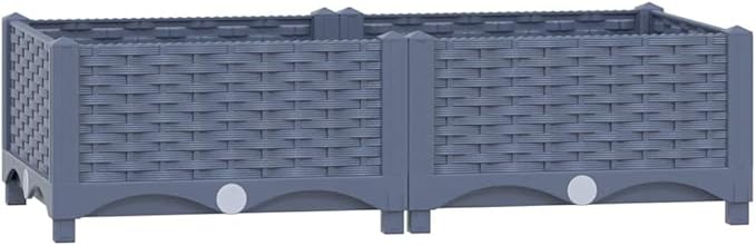 vidaXL Raised Garden Bed in Grey - Large Rectangular Polypropylene Planter for Outdoor Use - Suitable for Patio Balcony Garden - Perfect for Growing Plants Flowers Herbs and Vegetables