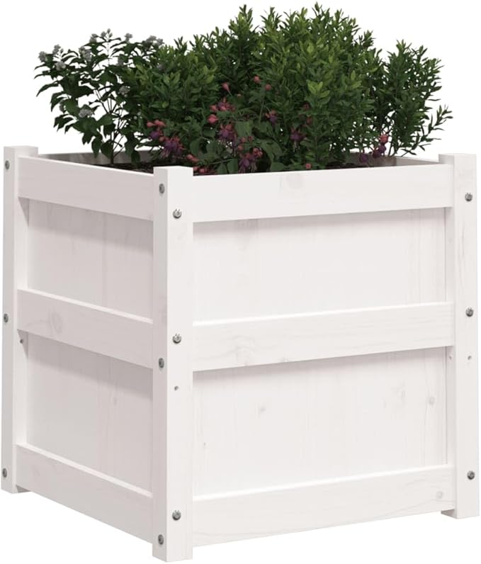 Garden Planter Set of 2 White Solid Pine Wood with Galvanized Steel Grid for Fencing and Landscape Retaining Walls - Welded Wire Mesh Basket