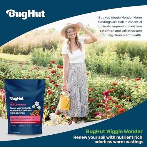 BugHut Wiggle Wonder Organic Worm Castings for Plants - Nourishing Plant Food Enhances Soil Structure Retains Moisture Ideal for Indoor and Outdoor Plants Vegetables Herbs Flowers - 10 lb Bag
