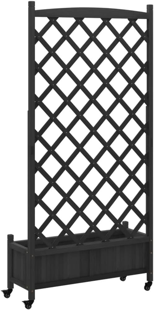 Rollable Raised Planter Box with Trellis 36 x 14 x 73.8 in Matte Black Solid Fir Wood Elevated Garden Bed on Wheels for Outdoor Patio Balcony Large Plant Container