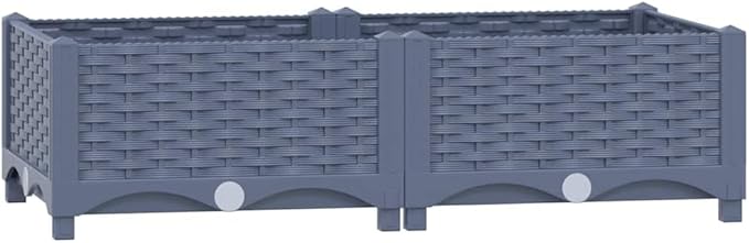 vidaXL Raised Garden Bed in Grey - Large Rectangular Polypropylene Planter for Outdoor Use - Suitable for Patio Balcony Garden - Perfect for Growing Plants Flowers Herbs and Vegetables