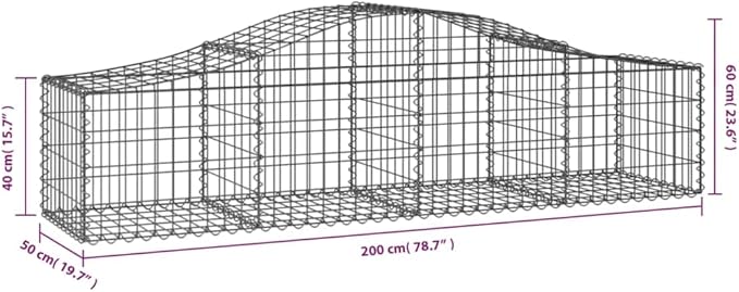 7 Piece Galvanized Iron Gabion Basket Set Silver Spiral Planter Box 78.7 x 78.7 x 19.7 in Outdoor Garden Raised Bed for Stones Plants Patio Yard