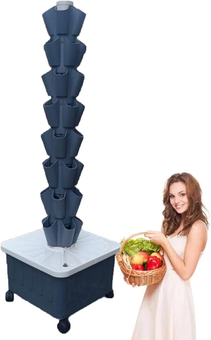 Vertical Hydroponic TowerSoilless Hydroponic Planting Columns TowerVertical Tower PlantersHydroponics Growing Towerfor Indoor/Outdoor Gray-8-layer