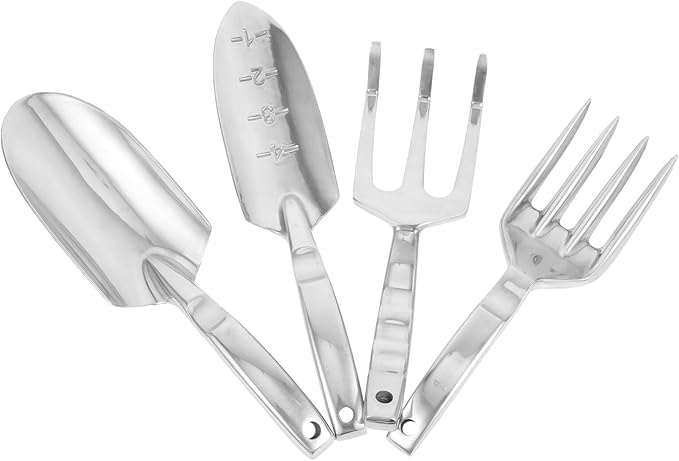 Homoyoyo Garden Tool Set with Small and Large Shovels Soil Rake and Four-Prong Harrow Multipurpose Gardening Tools for Planting and Soil Cultivation in Outdoor Landscaping