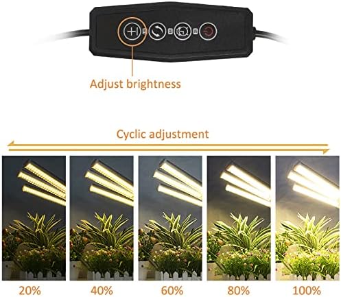 ELITUN LED Grow Light for Indoor Plants Full Spectrum Plant-Growing Lamp with 315 LED Lamp Beads5 Dimmable Levels &amp 3 Modes Timing Function Auto On/Off (3 Heads Light)