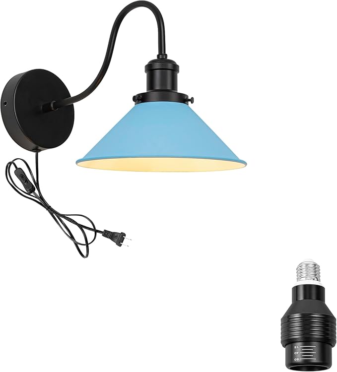 Hook Mounted Plant Light Full Spectrum 4500K 10W Adjusted Light Beam Range 15°-60° Vintage Blue Cone Shade Goose Neck Wall Lamp for Indoor Plants Flowers Growing