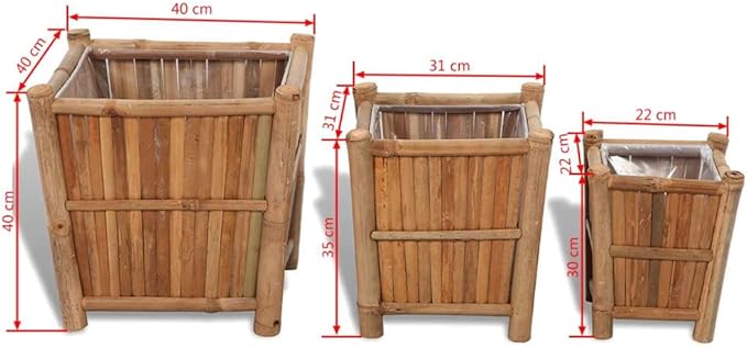 3-Tier Bamboo Raised Bed Set 15.7 in Square Planter Boxes Elevated Garden for Vegetables &amp Flowers No Assembly Indoor Outdoor Patio Backyard Use