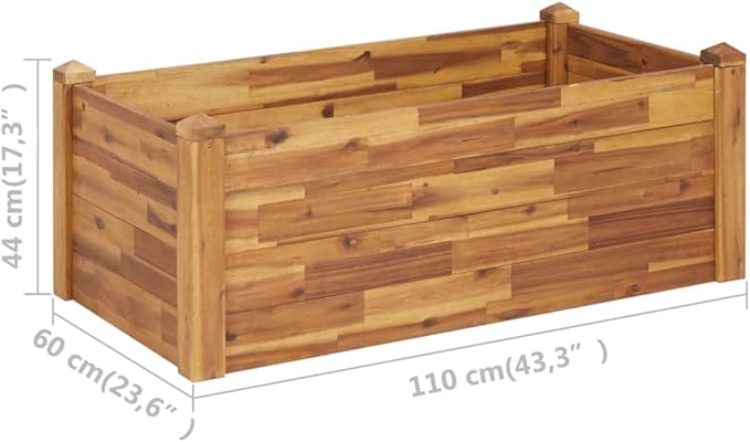 Garden Raised Bed Natural Solid Acacia Wood Oiled Finish 43.3x43.3x17.3in Outdoor Planter for Vegetables Herbs Stackable Design