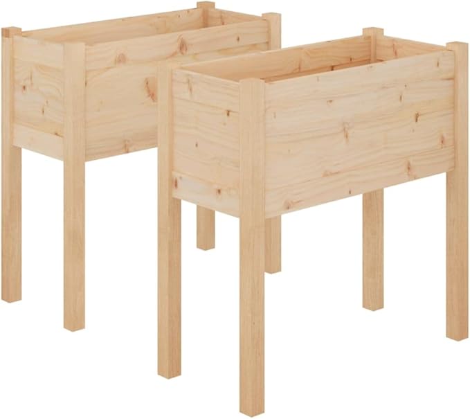 Garden Planter Set Natural Wood 2 Piece Pinewood Rectangular Welded Galvanized Steel Grid for Patio Landscape Walls Garden Bed Raised - vidaXL