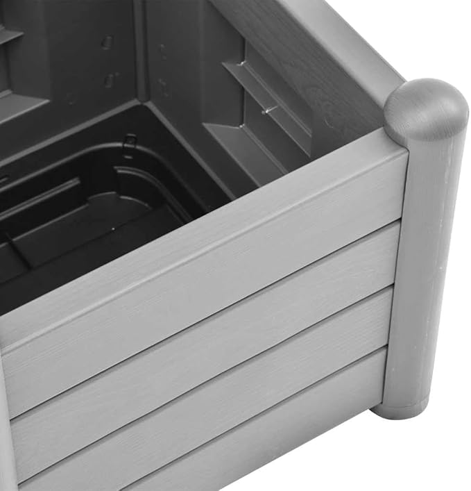 Large Garden Planter Stone Gray Polypropylene 7.9 Gallon Square Outdoor Planter with Trellis Weather Resistant for Patio Deck Balcony