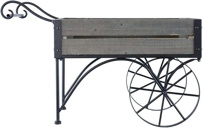 24.4x12.6x15.4 Rustic Black Trolley Cart Plant Stand Planter