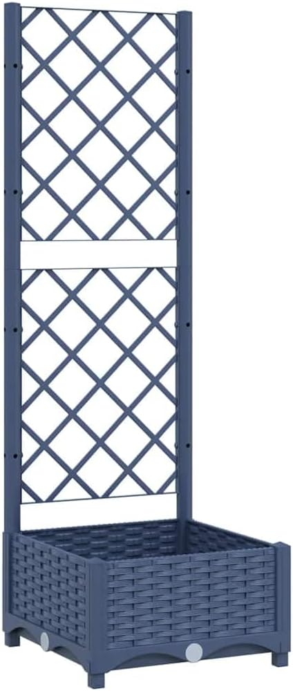 Blue-Grey Garden Planter w/Trellis 15.7x15.7x47.8 in Large Polypropylene Raised Planter for Patio Balcony &amp Terrace