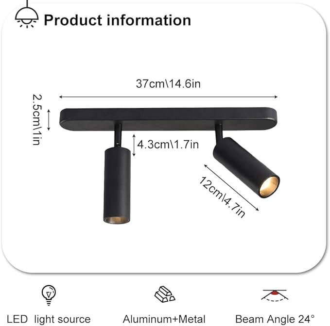 Spotlight Fixture 2-Way Spotlight Bar Adjustable Fixed Track Lighting Kit90°+360°Rotation Directio l Spotlights Accent Lamps