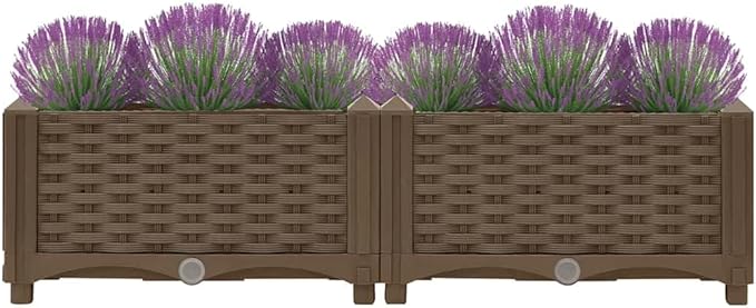 31.5×15.7×9.1 in Brown Raised Garden Bed Polypropylene Planter Box with Drainage Outdoor for Herbs/Veggies/Flowers