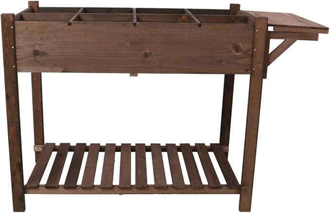 Sturdy Galvanized Steel Raised Garden Bed with Built-in Trellis Mobile Vertical Planter for Vegetables Herbs and Flowers (Brown + Wood-3)