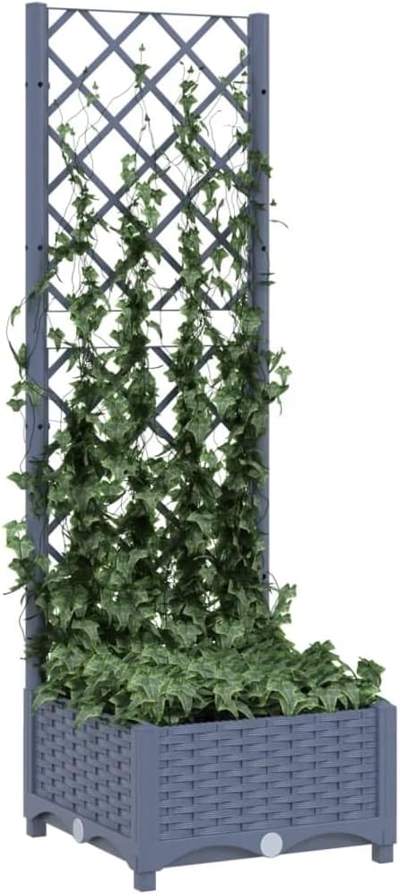 Garden Planter with Trellis Outdoor Raised Garden Bed for Climbing Plants Dark Gray 15.7x15.7x47.8 PP