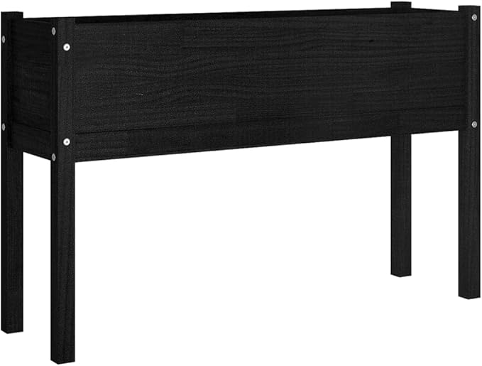 Large Outdoor Planter Set of 2 Black Solid Pinewood Raised Garden Bed 43.3x12.2x27.6 Inch Rectangular Planters for Outdoor Plants Gardening