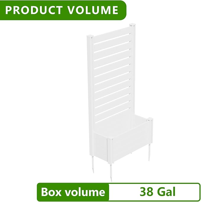 Casaphoria Raised Garden Bed with Trellis 73x37x18 Planter Box with Open Bottom for Gardening Vegetables &amp Vines and Climbing Plants White