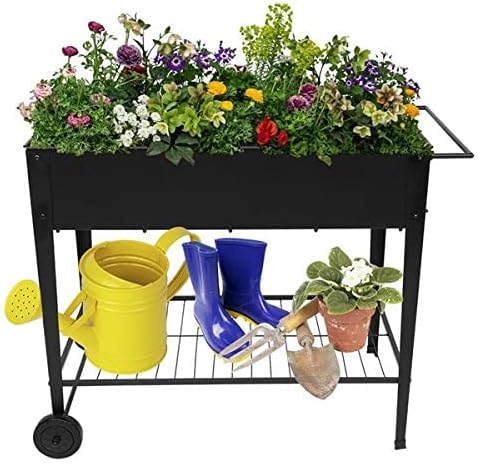 Mobile Metal Raised Garden Bed Cart on WheelsElevated Tall Planter Box for Outdoor Indoors House Patio Backyard Vegetables Flower Herb Patio Grow (Black)