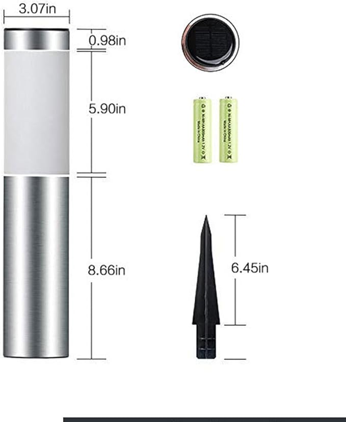 Solar Garden Light Stainless Steel Lawn Lamp with Ground Plug for Outdoor Pathway Patio Driveway Lighting Solar Operated Weather Resistant Landscape Stick Lamp