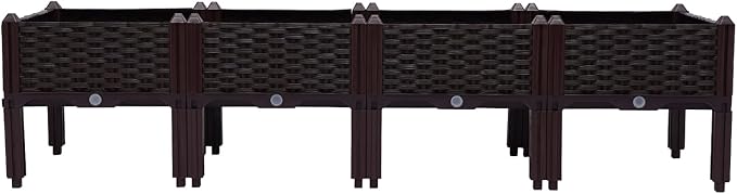 4PCS Elevated Garden Vegetables Planter Box Raised Garden Bed for Vegetables Elevated Planter Box with Legs for Garden Patio Deck Balcony (Brown)