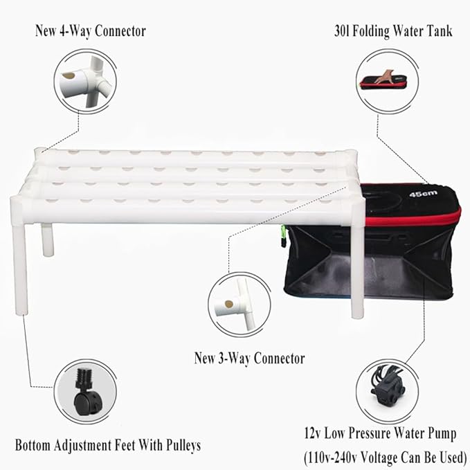 Hydroponics Growing SystemPVC Hydroponic Include: a Set of Planting Pipe Water Pump 30L Folding Water Tank Planting Basket Germination Cloth GYL24824(Color:Pulley Style)