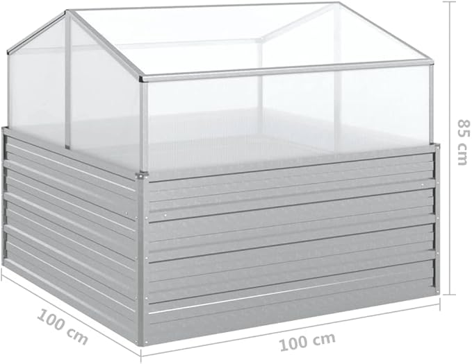 Outdoor Garden Raised Bed with Greenhouse Silver 39.4 x 39.4 x 33.5