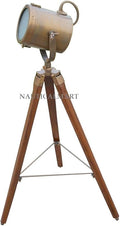 NauticalMart Antique Marine Designer Spotlight W/Brown Tripod