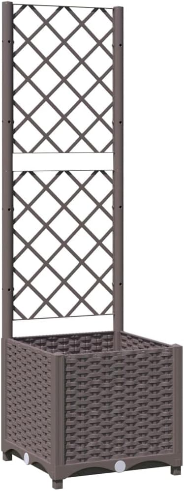 Garden Planter with Trellis Brown 15.7x15.7x53.5 PP Elevated Garden Bed Raised Planter Box for Outdoor Use with Climbing Support for Tomatoes and Flowers