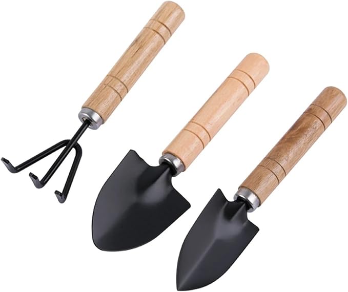 3Pcs Shovel Rake Spade Set Mini Garden Tools Multifunction Small Wooden Handle Tool Sets