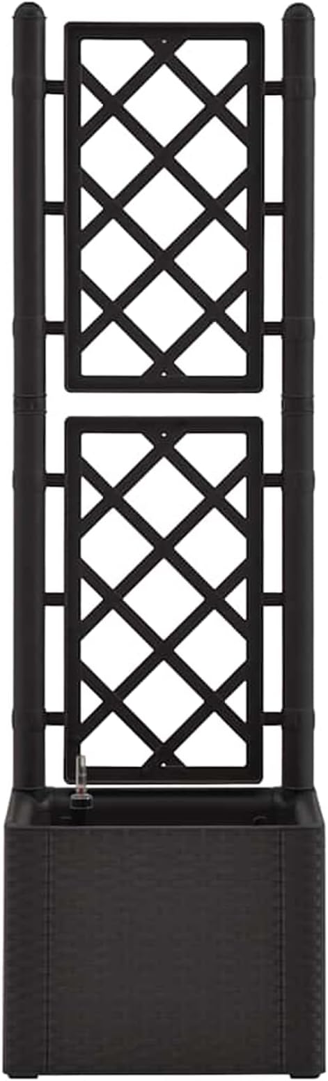 Garden Raised Bed with Trellis and Self-Watering System – Anthracite 4?x4?x5? 35L Capacity UV-Resistant Plastic Rattan-Style Includes Water Level Indicator