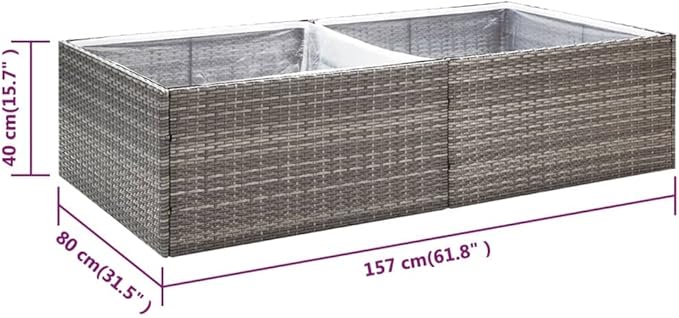 Garden Planter Garden Raised Beds Planter Boxes Standing planters Gardening Box Suitable for Corridor Nursery Courtyard Orchard Gray 61.8x31.5x15.7 Poly Rattan