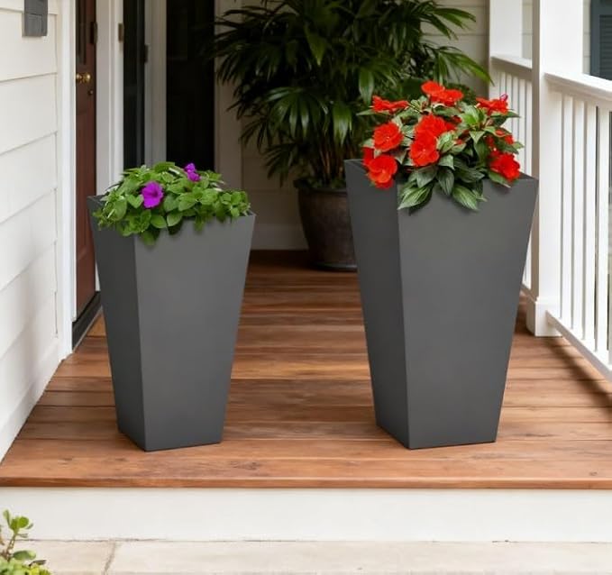 Stackable Plant Pot2 Pack Outdoor Planter SetFlower Pots with Drainage Holesfor PorchEntrywayPatioYardGarden
