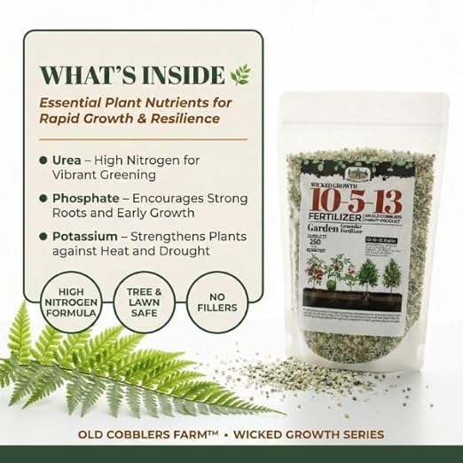 Old Cobblers Farm™ Wicked Growth 10-5-13 Fertilizer with Micronutrients - High Nitrogen-Phosphate - Strong Roots Healthy Growth and Lasting Blooms (5 lbs | 10 lbs | 15 lbs | 20 lbs) (15 lbs)