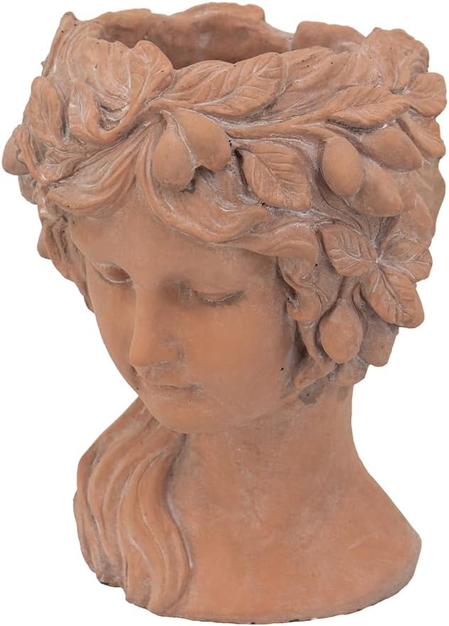 8x9x11.5 Brown Head Bust Planter Cement Head Planter Indoor Outdoor Home GDecor