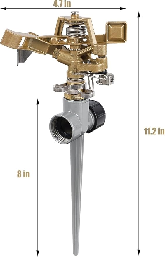 2 Pack Zinc Alloy Impact Sprinklers with Stand (Spike) Heavy Duty Zinc Alloy Lawn Sprinkler Head on Spike Base Adjustable Watering Sprinkler for Large Area Grass Yards Patio Garden Irrigation