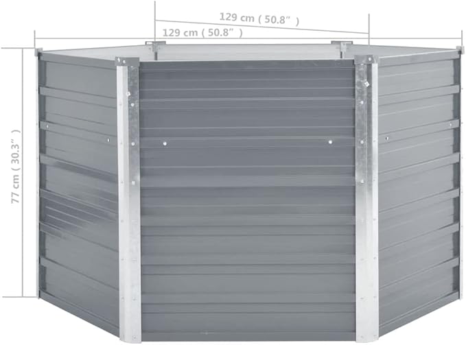 Garden Raised Bed Galvanized Steel 50.8x50.8x31.3 Gray