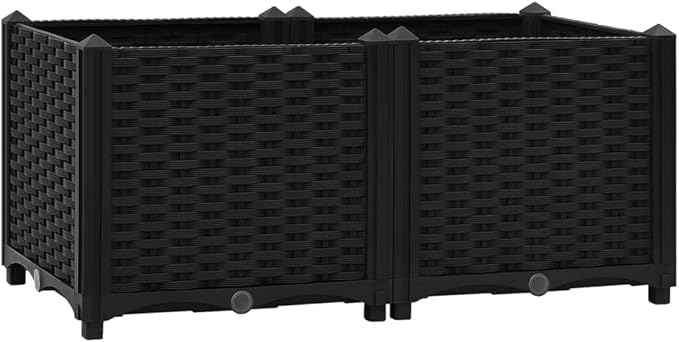 Raised Garden Bed Polypropylene Planter Box Raised Bed Planting Container Indoor Outdoor Vegetables Herbs Flowers Growing Planter Box 31.5x15.7x15 Polypropylene Black