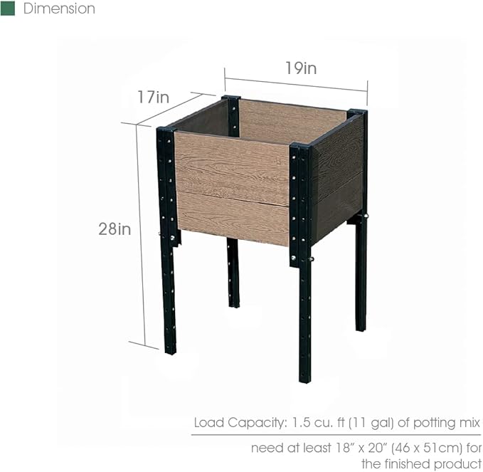 Everbloom Modular Elevated Wood Plastic Composite Planter Box in Brown 19 D x 17 W x 28 H –Architecturally Designed Premium Planter for Flowers Herbs &amp Veggies - Elevate Your Gardening Experi