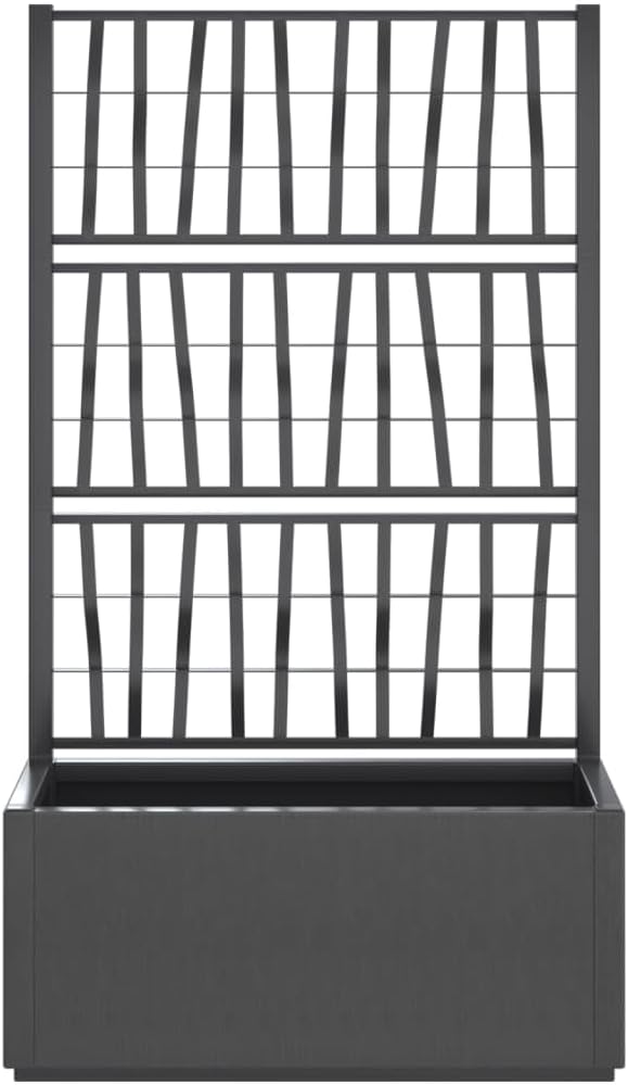 Dark Grey Polypropylene Garden Planter with Trellis 21.1 Gallon Outdoor Raised Garden Bed Decorative Inlays 14.2x31.5x55.1 Inch for Balcony Patio