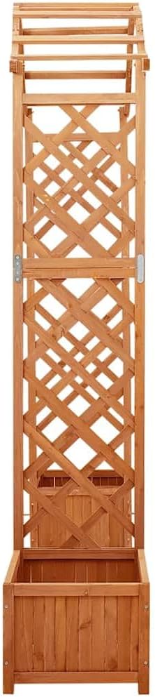 Wooden Garden Pergola with Planter Solid Firwood Planter with Trellis Outdoor Raised Garden Bed for Plants Hanging Flower Baskets Brwon-160
