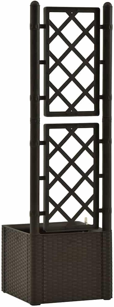 vidaXL Garden Raised Bed with Trellis Raised Bed for Flowers and Plants Self Watering Planter with Water Level Indicator Outdoor and Indoor Use Mocha PP