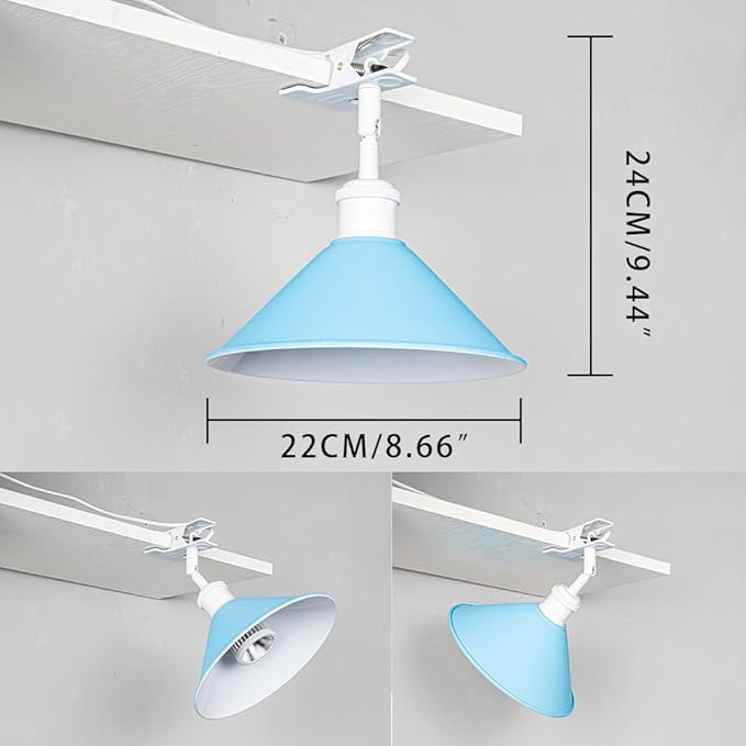 Clip Mount 5.9Ft Plug in Timing Cord Plant Light Full Spectrum White Light White Base Blue Metal Shade Adjusted Angle Simple Clamp Light for Indoor Plants
