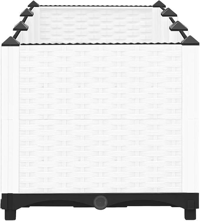 White Polypropylene Raised Garden Bed 47.2x15.7x15.0 in Durable Outdoor Planter Box with Rattan Texture for Vegetables Herbs