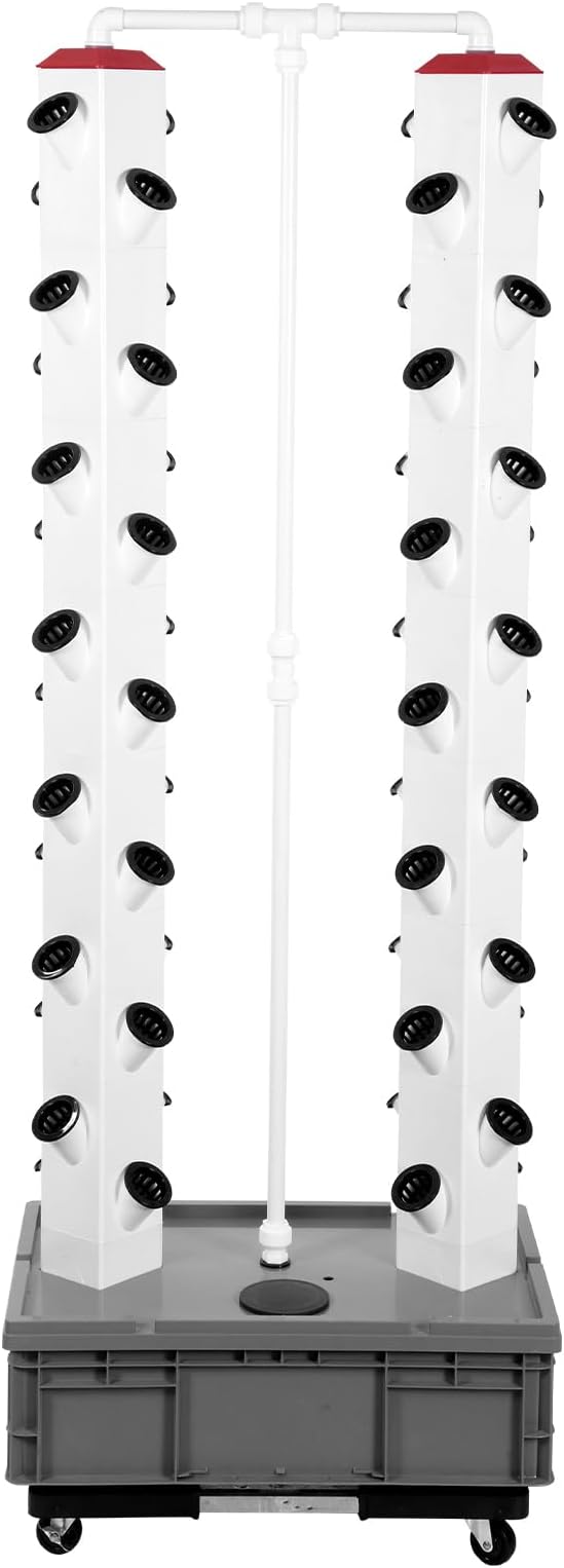 56 Slots Hydroponics TowerVertical Vegetable Planter Tower Hydroponic Germination Tower with 4 Wheels30L/7.93Gal Indoor Outdoor Garden Hydroponics Growing Tower System